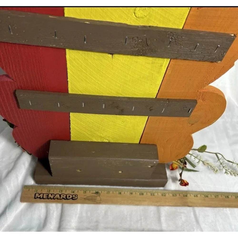 VTG Handmade Wooden Turkey Thanksgiving Decor Large Folk Art Fall Centerpiece
